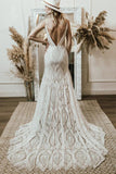 Mermaid V Neck Lace Bohemian Long Wedding Dress Bridal Gown WD761-Pgmdress