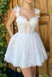 Mini White Homecoming Dress Lace Short Prom Dress  PD519-Pgmdress