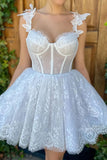 Mini White Homecoming Dress Lace Short Prom Dress  PD519-Pgmdress