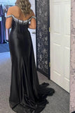 Off-Shoulder Mermaid Black Long Prom Dress With Beading PSK611-Pgmdress