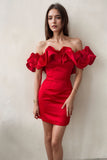 Off Shoulder Sleeveless Satin Mini Homecoming Dress With Ruffles PD540-Pgmdress