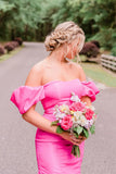 Off Shoulder Strapless Mermaid Long Hot Pink Prom Dress PSK571-Pgmdress