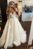 Off The Shoulder Champagne Tulle Wedding Gown Floral Wedding Dress WD713-Pgmdress