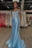 Off the Shoulder Corset Light Blue Prom Dress with Appliques PSK690-Pgmdress