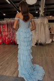 Off the Shoulder Corset Light Blue Prom Dress with Appliques PSK690-Pgmdress