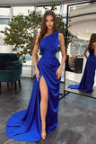 One Shoulder Pleats Side Split Sheath Prom Dress Party Gown PSK681-Pgmdress