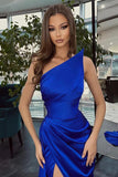 One Shoulder Pleats Side Split Sheath Prom Dress Party Gown PSK681-Pgmdress