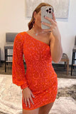 One Shoulder Tight Short Prom Dress Orange Homecoming Dress PD563-Pgmdress