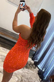 One Shoulder Tight Short Prom Dress Orange Homecoming Dress PD563-Pgmdress