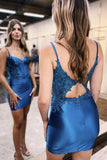 Peacock Blue Short Corset Homecoming Dress with Appliques PD513-Pgmdress