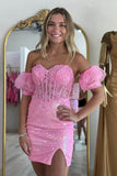 Pink Strapless Applique Bodycon Homecoming Dress wiith Sleeves PD5420-Pgmdress