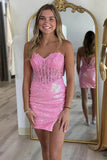 Pink Strapless Applique Bodycon Homecoming Dress wiith Sleeves PD557-Pgmdress