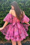 Pretty Fuchsia Puff Sleeves A-Line Princess Homecoming Dress PD532-Pgmdress