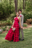 Pretty Halter Neck Ruffle Fuchsia Long Prom Dress  PSK577-Pgmdress