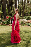 Pretty Halter Neck Ruffle Fuchsia Long Prom Dress  PSK577-Pgmdress