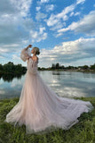 Princess Off The Shoulder Puff Sleeves Pink Long Prom Dress PSK693-Pgmdress