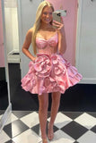 Rosette Straps Pink Corset Homecoming Dress Short Prom Dress PD515