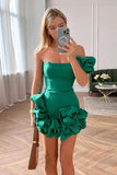 Ruffled Satin Short Party Dress One Shoulder Homecoming Dress PD550-Pgmdress