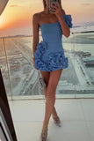 Ruffled Satin Short Party Dress One Shoulder Homecoming Dress PD550-Pgmdress