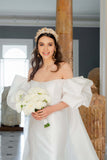 Satin Mermaid Off Shoulder Puff Sleeves Wedding Dress WD754-Pgmdress