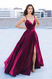 Simple Satin Fuchsia Long Prom Dress Party Dress With Slit PSK624-Pgmdress