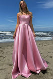 Simple Satin Spaghetti Straps Pleated Square Neck Prom Dress PSK635-Pgmdress