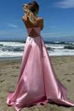 Simple Satin Spaghetti Straps Pleated Square Neck Prom Dress PSK635-Pgmdress