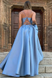 Simple Satin Spaghetti Straps Pleated Square Neck Prom Dress PSK635-Pgmdress