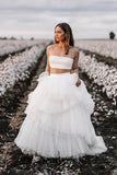 Robe de mariée simple en deux pièces Robe de mariée champêtre avec superposition WD715