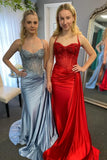 Mermaid Straps Silver Corset Long Prom Dress Party Dress PSK655-Pgmdress