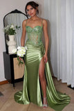 Mermaid Straps Silver Corset Long Prom Dress Party Dress PSK655-Pgmdress