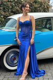 Mermaid Straps Silver Corset Long Prom Dress Party Dress PSK655-Pgmdress