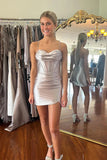 Spaghetti Straps Tight Silver Homecoming Dress Cocktail Dress PD564-Pgmdress