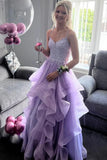 Spaghetti Straps V-Neck Ruffles Sleeveless Lilac Prom Dress PSK645-Pgmdress