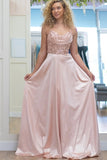 Sparkly A-Line Spaghetti Straps Corset Pink Long Prom Dress PSK647-Pgmdress