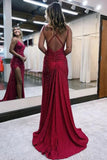 Sparkly Dark Red V Neck Sequins Long Prom Dress with Slit PSK689-Pgmdress