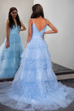 Sparkly Light Blue Tiered Tulle Long Prom Dress Party Dress PSK674-Pgmdress