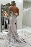 Sparkly Mermaid Beaded Corset Ruched Satin Yellow Prom Dress PSK697-Pgmdress