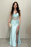 Sparkly Mermaid Corset Green Long Prom Dress with Slit PSK641-Pgmdress