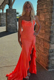 Sparkly Mermaid Strapless Corset Beaded Orange Prom Dress PSK698-Pgmdress