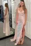 Sparkly One Shoulder Sequined Appliques Light Pink Prom Dress PSK654-Pgmdress