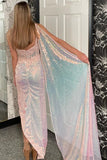 Sparkly One Shoulder Sequined Appliques Light Pink Prom Dress PSK654-Pgmdress