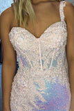 Sparkly One Shoulder Sequined Appliques Light Pink Prom Dress PSK654-Pgmdress