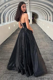 Sparkly Spaghetti Straps Black Long Prom Dress with Appliques PSK658-Pgmdress