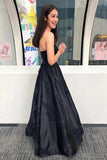 Sparkly Spaghetti Straps Black Long Prom Dress with Appliques PSK658-Pgmdress