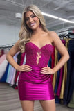 Sparkly Strapless Beaded Appliques Fuchsia Homecoming Dress PD548