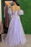 Strapless 3D Floral Lavender Prom Dress with Detachable Sleeves PSK668-Pgmdress