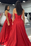 Strapless A-Line Satin Long Corset Red Prom Dress with Bow PSK656-Pgmdress