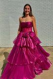 Strapless A-line Corset Fuchsia Long Prom Dress With Split PSK595-Pgmdress