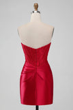 Strapless Bodycon Homecoming Dress Red Short Prom Dress PD505-Pgmdress